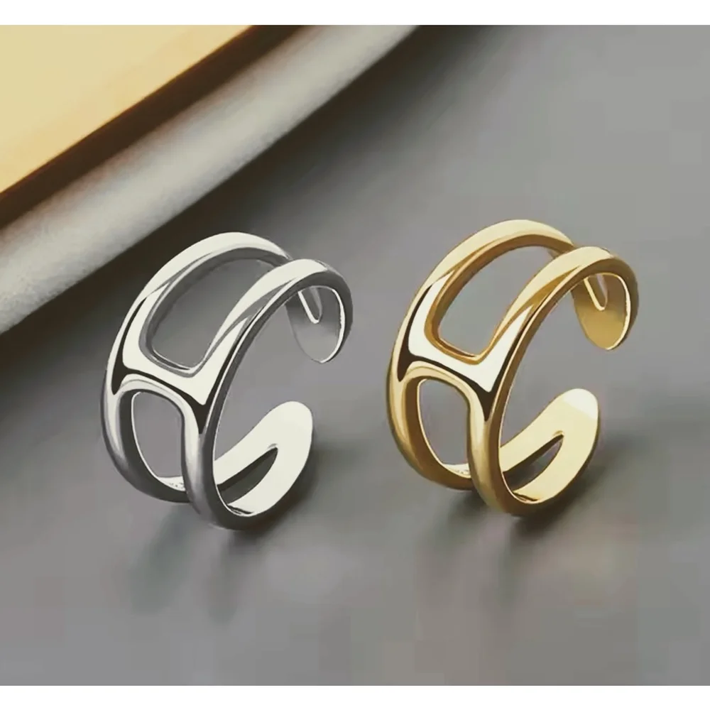 NEW Unisex H Bar Ring,‎ Gold-Plated .925 Band, Adjustable 10.5mm